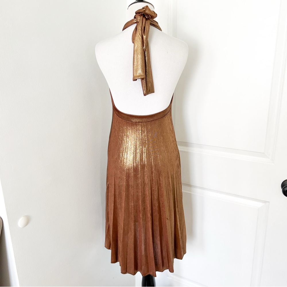 Vintage Semi Sheer Golden Brown Bronze Halter Halter Slinky Mini Dress - Small - Picture 4 of 5